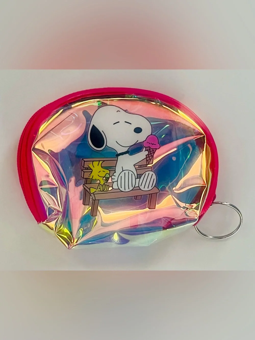 Snoopy Holographic Coin Pouch with Keyring - Dark Pink